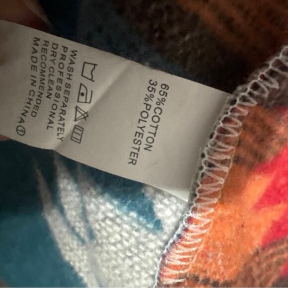 Southwest Aztec Barn Chore Blanket Jacket Women Sz L Western Red Teal Fall Boho - Picture 9 of 9